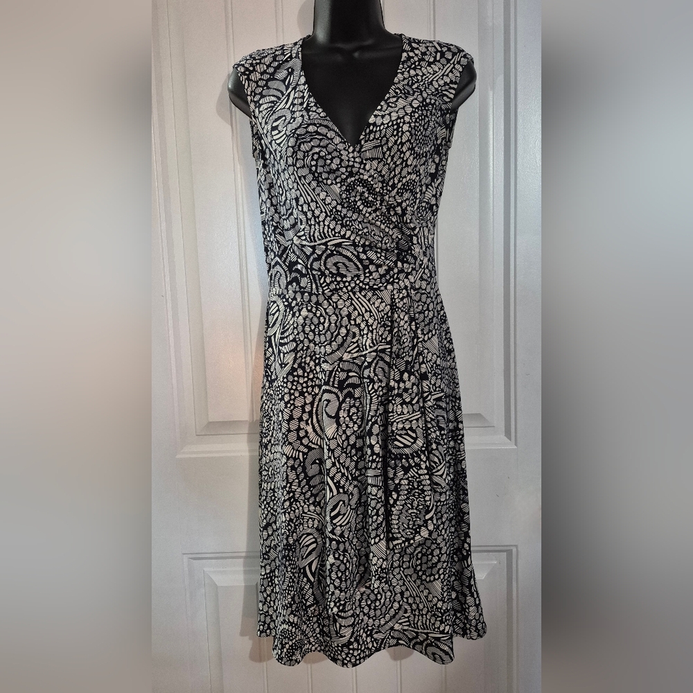 Womens Chaps Midi Print Dress Faux Wrap Size XS